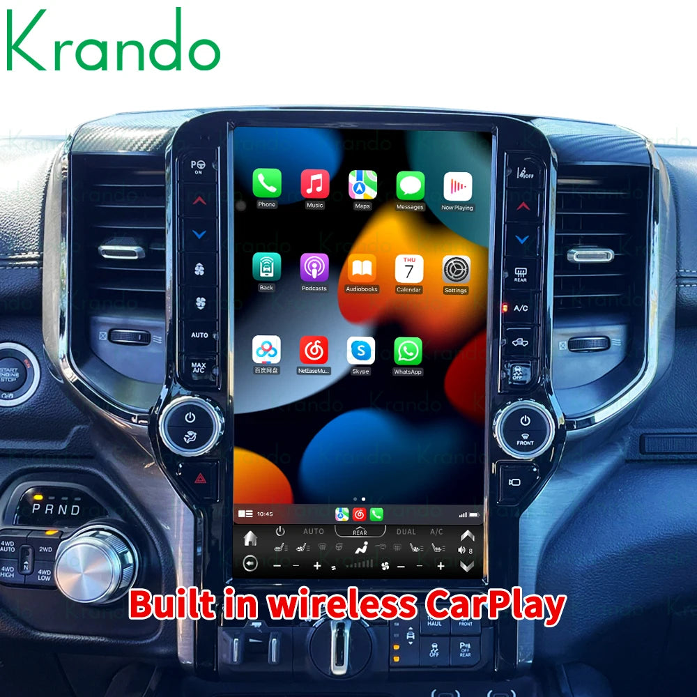 Krando 13.6" android verticial screen multimedia player for dodge ram 2019 2020 2021 car radio gps stereo navigation system carplay head unit android auto 4g sim