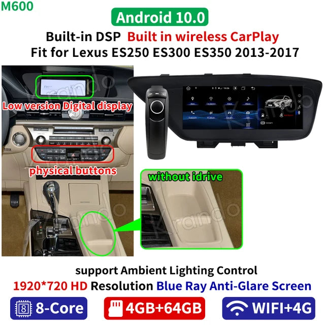 Krando 10.25" Android Car Radio Gps For Lexus ES250 ES300 ES350 2013-2018 multimedia head unit stereo navigation system carplay android auto 4g sim