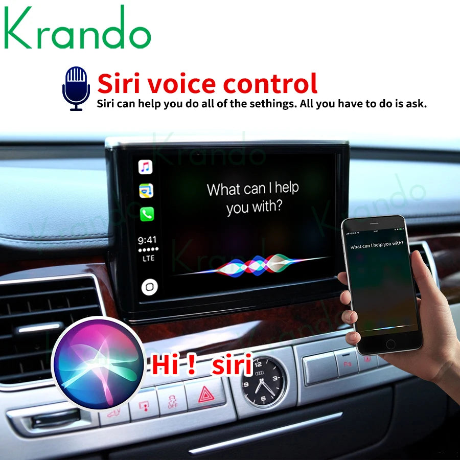 Krando Android Auto Wireless CarPlay Interface module Box For Audi A8 2010 - 2017 MMI 3G Upgrade BT Siri Control camera active