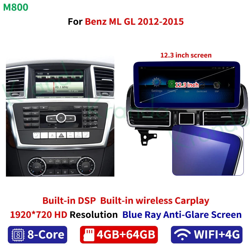 Krando 12.3'' Android car radio gps For Mercedes Benz ML GL 2012 - 2018 NTG 4.5 GLS GLE 2016-2018 NTG 5.0 autoradio navigation stereo multimedia system carplay android auto