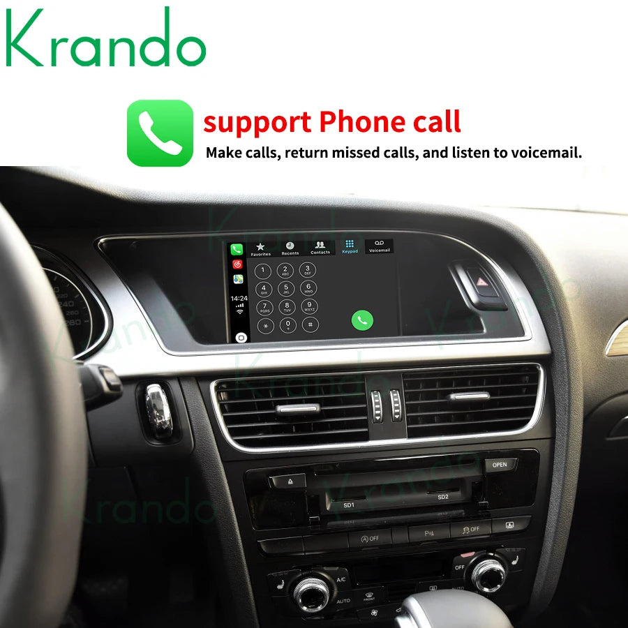 Krando Wireless android auto apple CarPlay interface Module For Audi A4 A4L A5 S4 B8 B9 2009 - 2020 MMI 3G 2G rear camera upgrade box