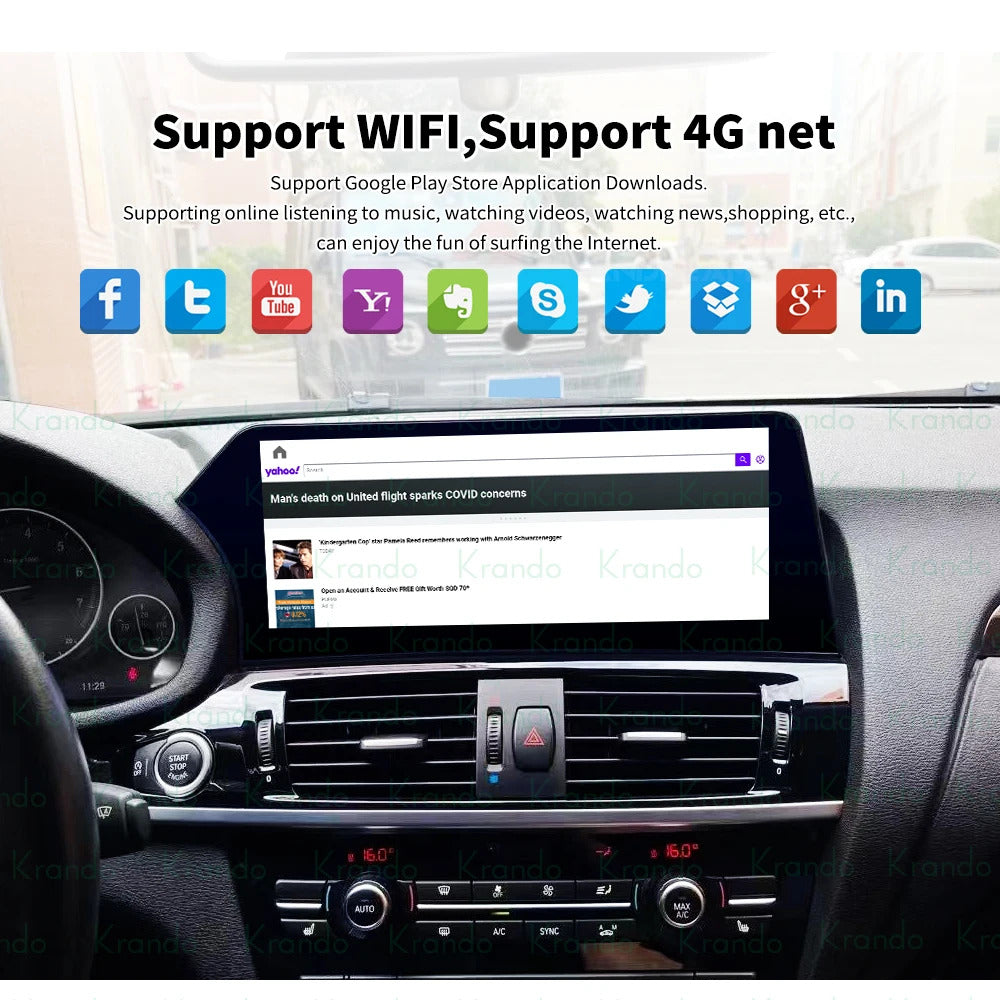 Krando 12.3 Inch Carplay Android For BMW X3 F25 X4 F26 2011-2016 Stereo Multimedia Player GPS Navigation CarPlay Screen Head