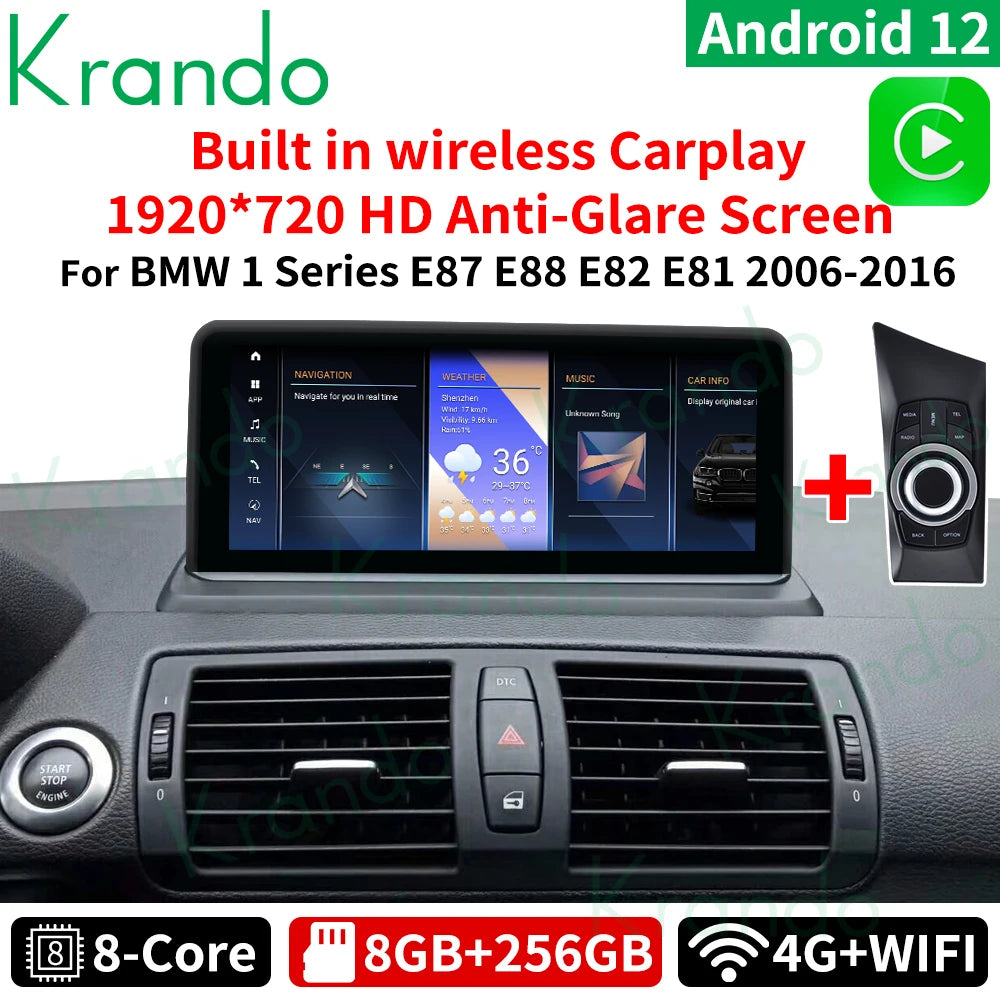 Krando 10.25'' Android car radio gps stereo For BMW 1 Series E81 E82 E87 E88 2006 - 2012 Head Unit navigation multimedia system wifi 4g sim carplay android auto