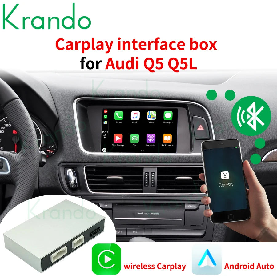 Krando Wireless Android Auto Apple CarPlay Interface For Audi Q5 Q5L SQ5 2009 - 2020 MMI 2G 3G RMC MIB Siri Control Module UPGRADE Box