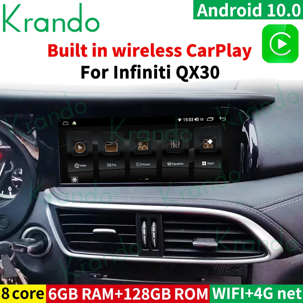 Krando 10.25" Android Car Radio gps stereo For Infiniti QX30 Q30 2013-2018 Multimedia Player naviagtion Head Unit Wireless Carplay LHD RHD