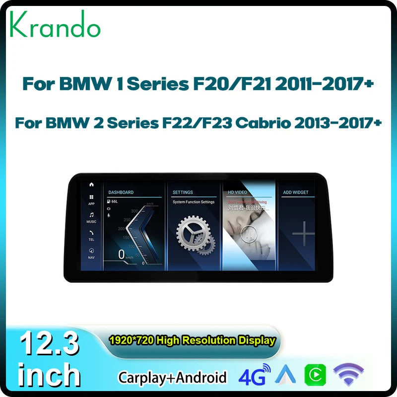 Krando 12.3'' Android Carplay Car Radio Car Multimedia for BMW 1/2 Series F20/F21/F22 F23 GPS Stereo Screen LHD