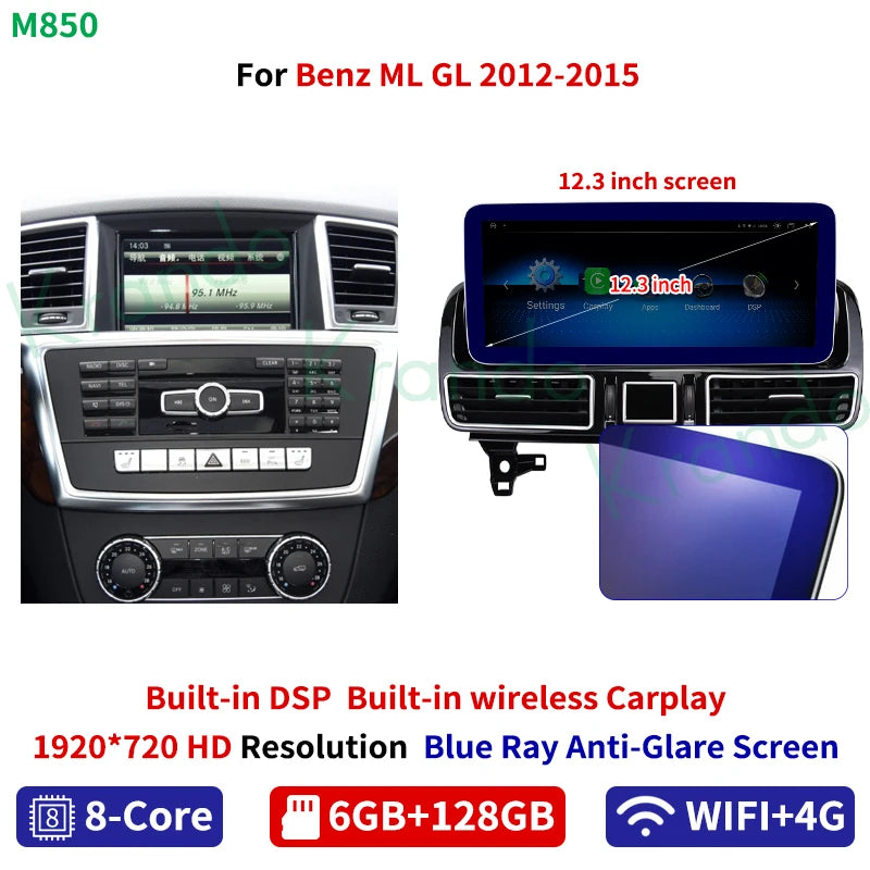 Krando 12.3'' Android car radio gps For Mercedes Benz ML GL 2012 - 2018 NTG 4.5 GLS GLE 2016-2018 NTG 5.0 autoradio navigation stereo multimedia system carplay android auto