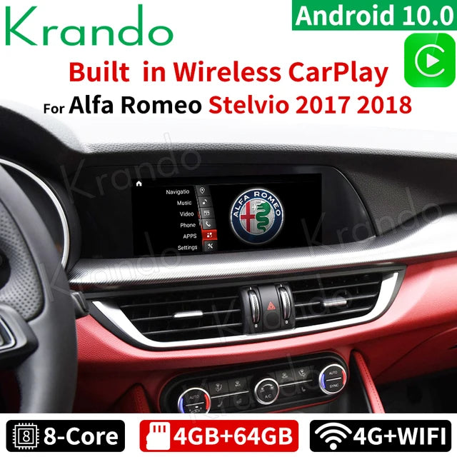 Krando 10.25" Android car radio gps stereo For Alfa Romeo Stelvio 2017-2018 touch screen head unit navigation multimedia Player system Wireless Carplay Wifi 4g