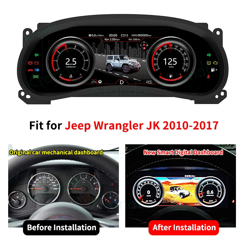 Krando 12.3'' Linux Car Digital Cluster For Jeep Wrangler JK 2010-2017 LCD Dashboard Panel Virtual Instrument CockPit