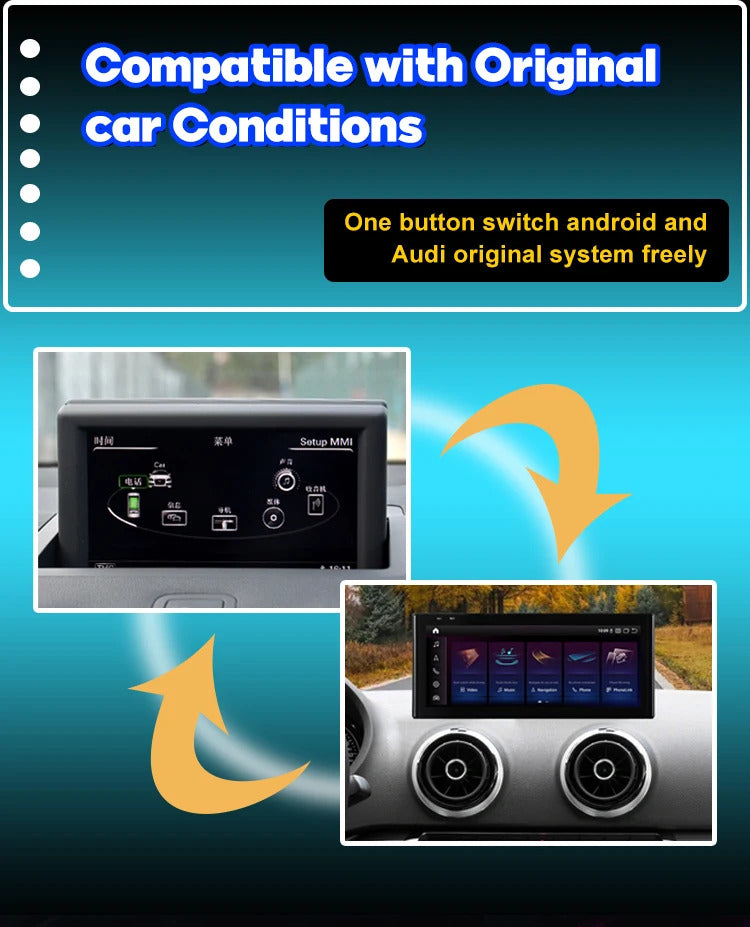 Krando 12.3 Inch Android Auto Radio  Screen For AUDI A3 2013-2020 CarPlay HD Touch Screen Head