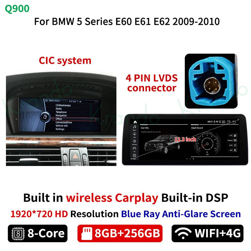 Krando 12.3'' Android Auto GPS Navigation Car Radio For BMW 5 Series E60 2005-2012 DVD Video Player Stereo Auto GPS Navigation