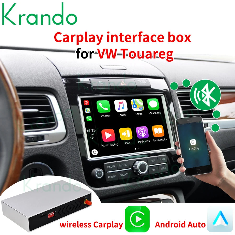 Krando Android Auto Wireless Apple CarPlay Interface Module For Volkswagen Touareg 2011-2018 Reverse Camera Upgrade BOX