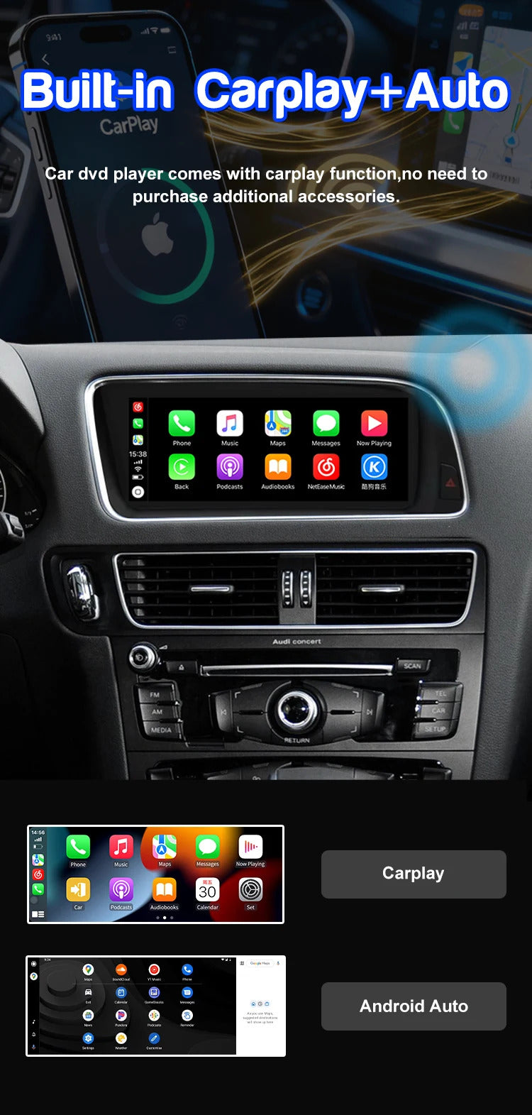 Krando 8.8'' Car Radio Auto GPS Carplay Android For AUDI Q5 2009-2017 Car Multimedia GPS 4G autoradio