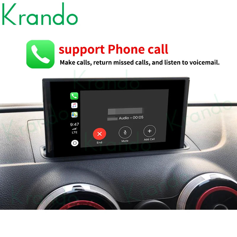 Krando Upgrade Wireless android auto Apple CarPlay Interface Module For Audi A3 2014 - 2018 MIB BT Siri Control Reverse Camera upgrade Box