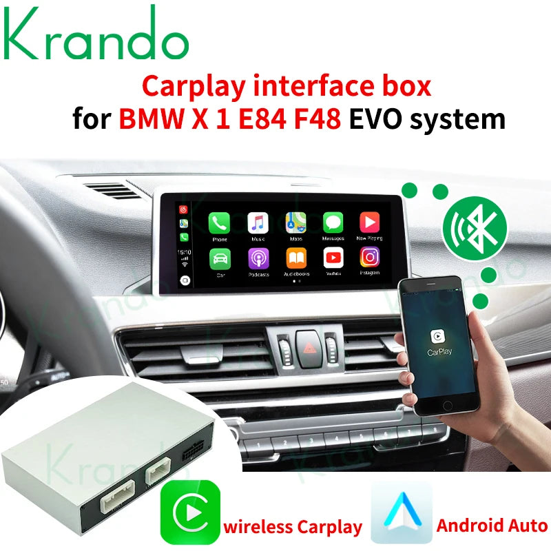 Krando Wireless Android Auto Apple CarPlay Interface MODULE Box For BMW X1 F48 F84 CIC NBT EVO 2009-2020 Siri BT CAMERA active upgrade box