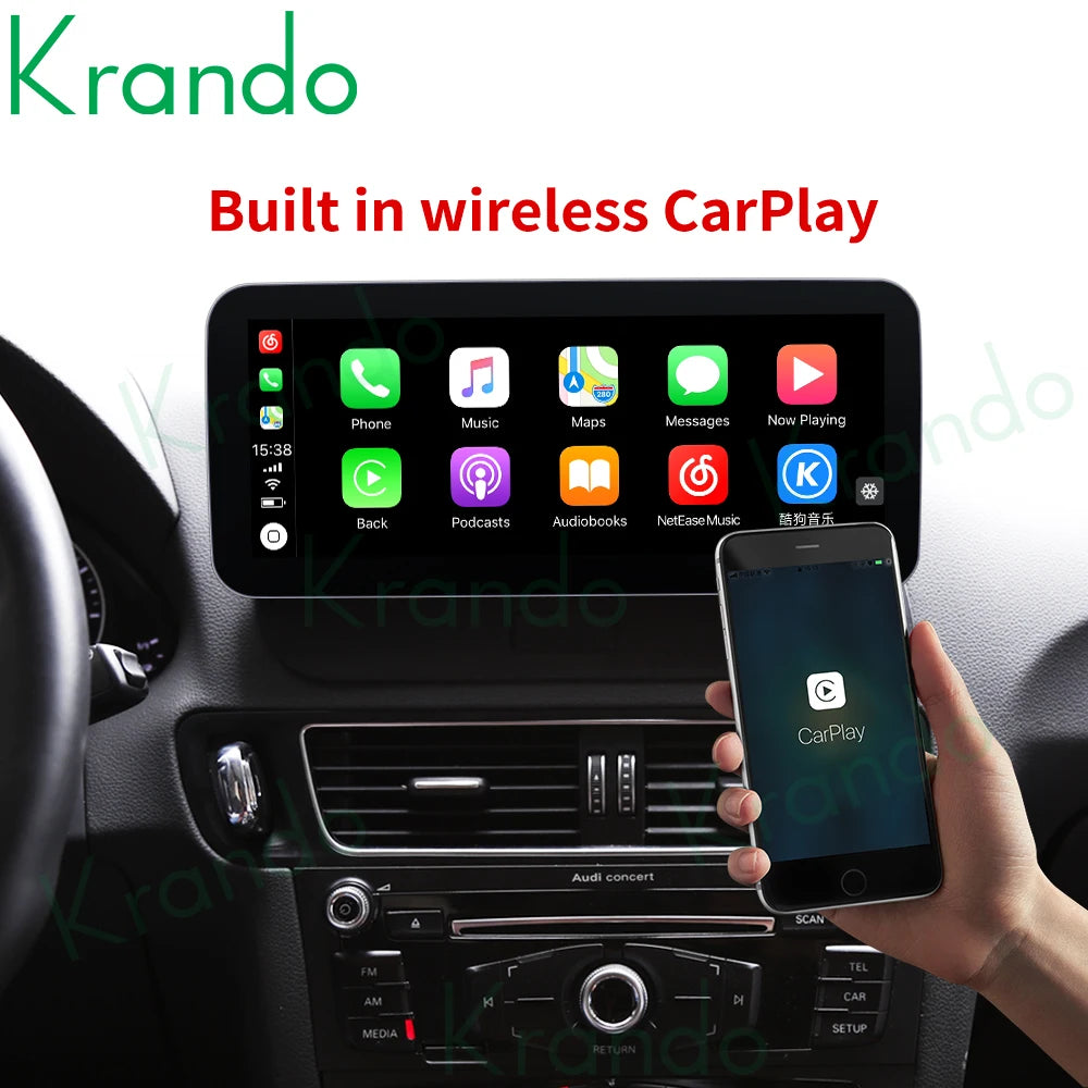 Krando 10.25'' Android Car Radio Gps stereo for Audi Q5 2009 - 2015 Navigation touch screen head unit multimedia system Wireless Carplay DSP 4G SIM qualcomm snapdragon