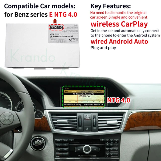 Krando Wireless Android Auto CarPlay Interface For Mercedes Benz E W212 Coupe C207 NTG 4.0 4.5 5.0 2009-2016 upgrade box