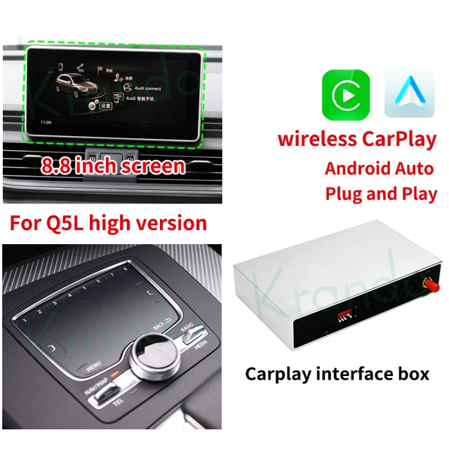 Krando Wireless Android Auto Apple CarPlay Interface For Audi Q5 Q5L SQ5 2009 - 2020 MMI 2G 3G RMC MIB Siri Control Module UPGRADE Box