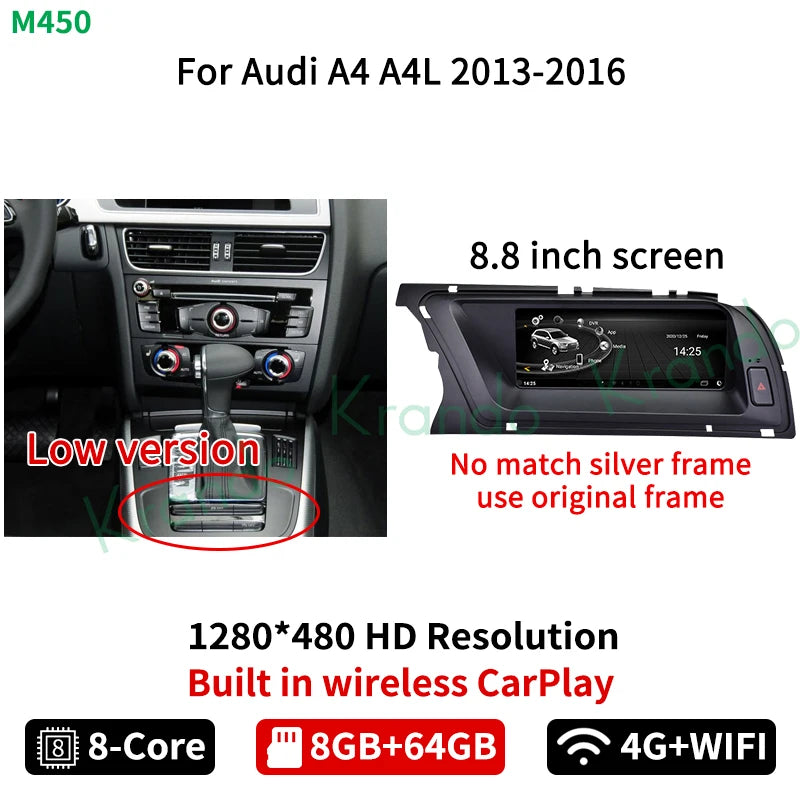 Krando 8.8" Android 13 Autoradio For Audi A4 A4L A5 2009 - 2016 Car radio gps navigation multimedia system carplay android auto