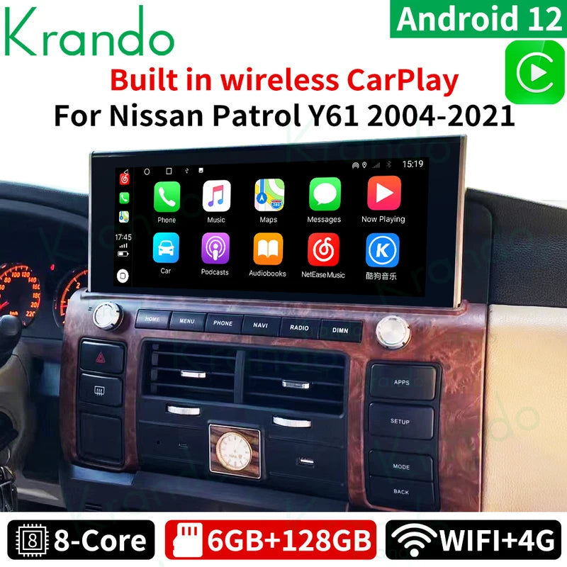 Krando 12.3" android Car Radio For Nissan Patrol Y61 2014 - 2021 gps navigation multimedia system wifi 4g carplay android auto