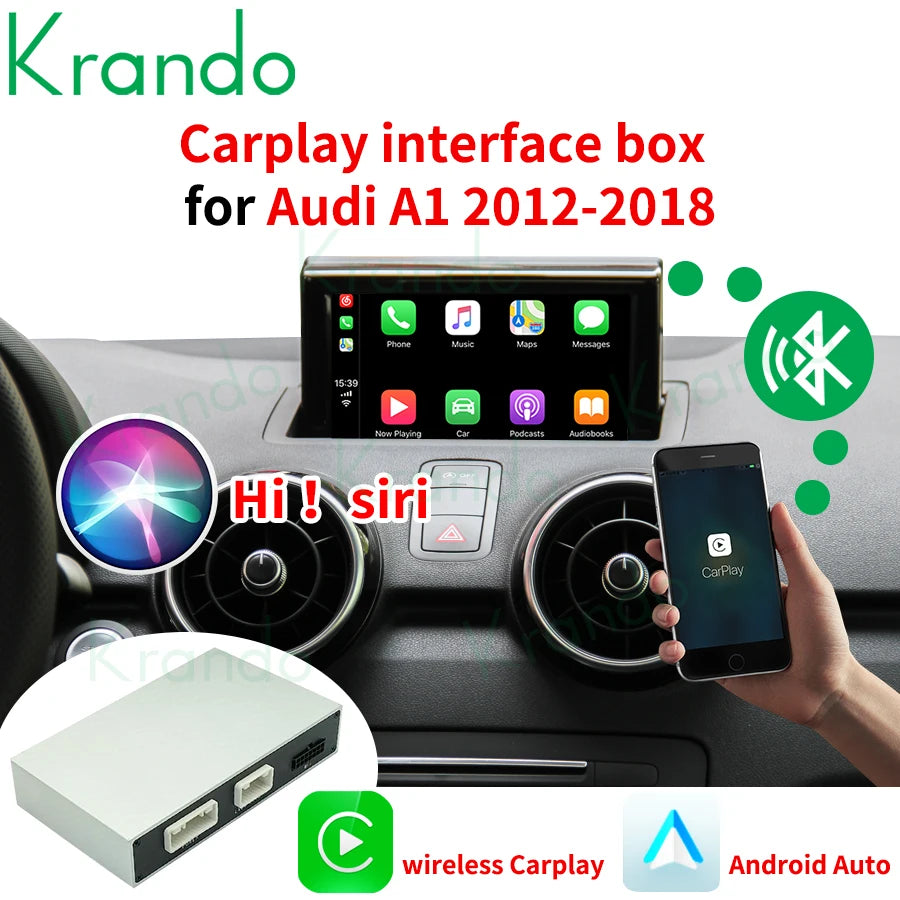 Krando Wireless Android Auto Apple CarPlay Interface MODULE Box For Audi A1 2012-2018 MMI 2G 3G BT Siri Control CAMERA upgrade box