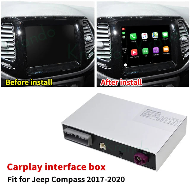 Krando Wireless Android Auto Apple CarPlay Interface module Box For Jeep Grand Cherokee Commander Compass Wrangler Renegade 300C Dodge siri bt camera active