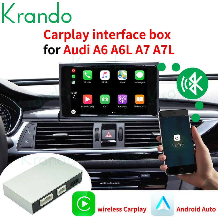 Krando Wireless ANDROID AUTO Apple CarPlay Interface MODULE Box For Audi A6 A6L A7 A7L 2005 - 2020 MMI 3G RMC MHI2 Siri Control UPGRADE BOX