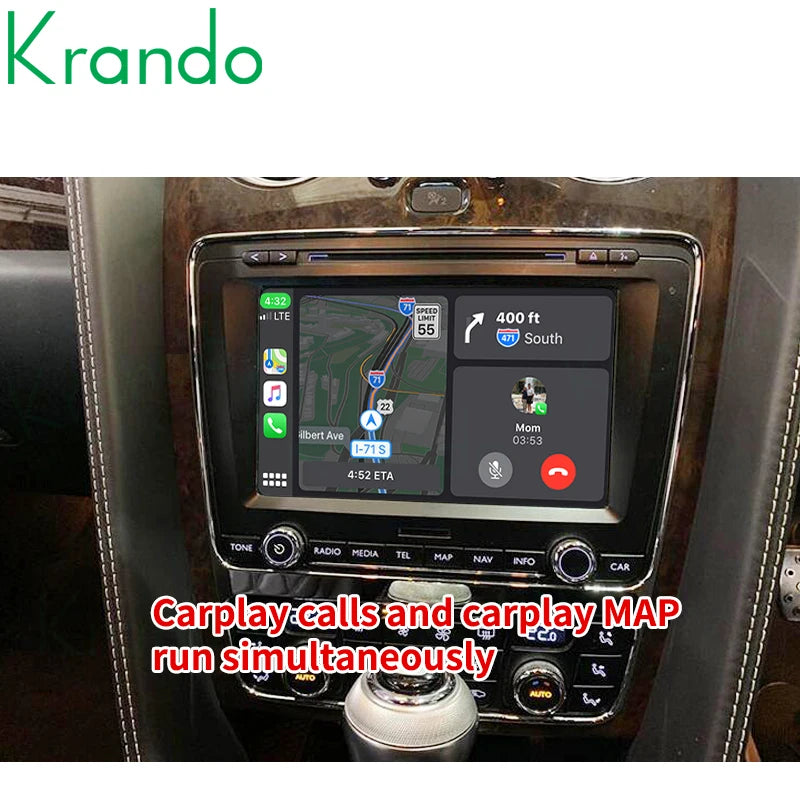 Krando Wireless Android Auto Apple CarPlay Interface module For Bentley Continental GT Flying Spur 2014-2018 camera active Upgrade box