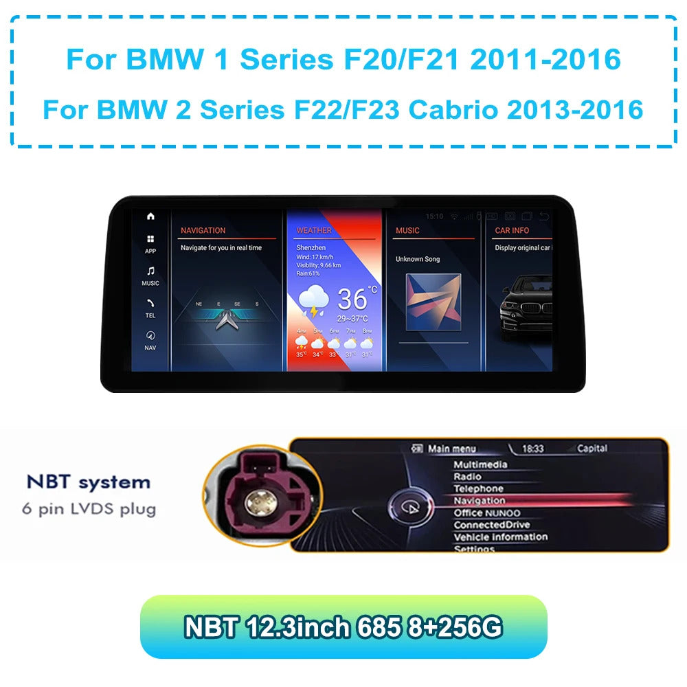 Krando 12.3'' Android Carplay Car Radio Car Multimedia for BMW 1/2 Series F20/F21/F22 F23 GPS Stereo Screen LHD