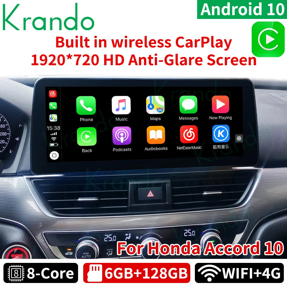 Krando 12.3" android car radio gps For Honda Accord 10 2018-2021 navigation stereo head unit multimedia system wifi 4g sim card carplay android auto