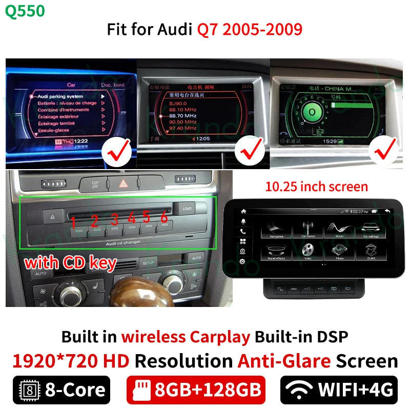 Krando 10.25" android car radio gps stereo for Audi Q7 2005 - 2015 Autoradio Navigation multimedia head unit carplay android auto 4g sim card