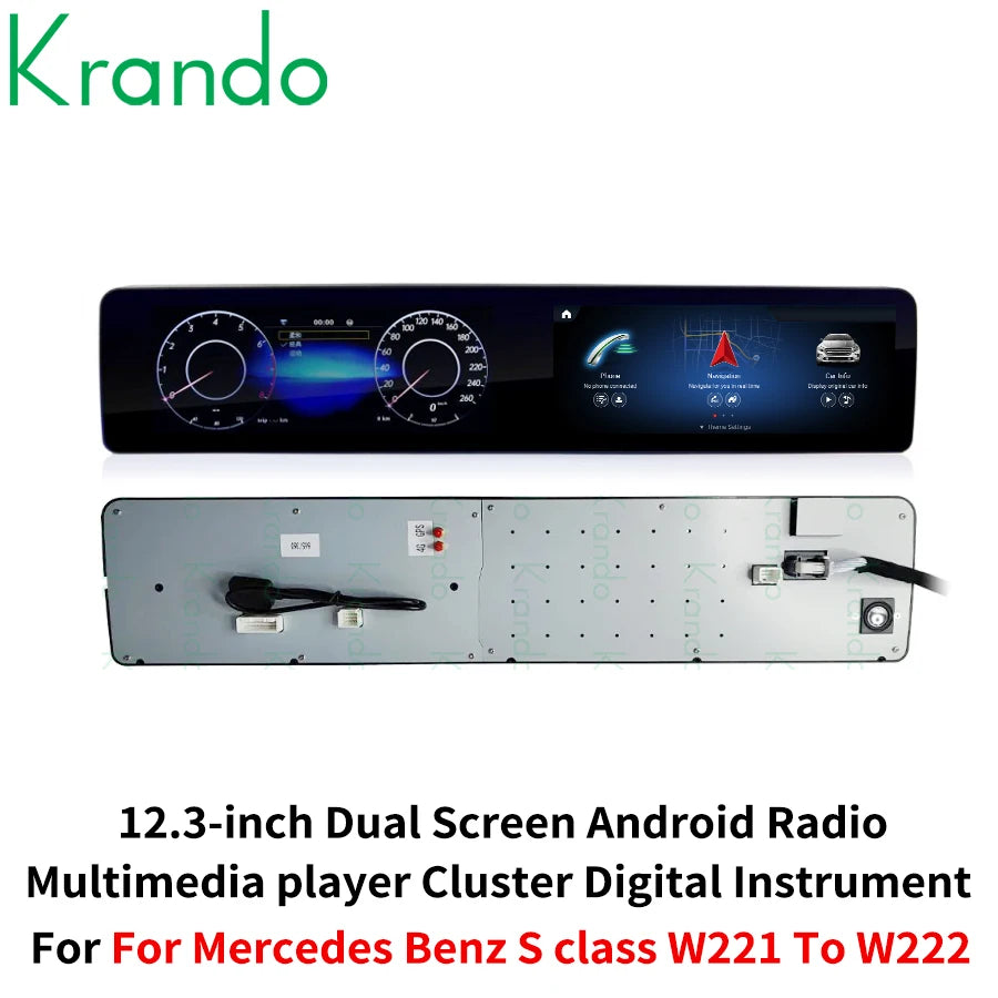 Krando 24.6" dual screen android car radio head unit for mercedes benz s class w221 2005-2013 navigation multimedia system upgrade to w222 2016-2019