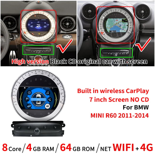 Krando 7" Android car radio gps stsereo For BMW Mini Cooper R56 R60 2007 - 2015 head unit navigation multimedia sytem carplay android auto