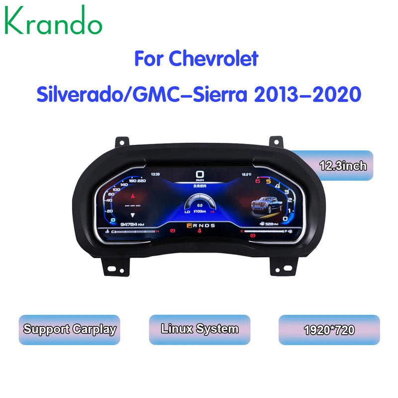 Krando 12.3'' Linux Upgrade Car Digital Cluster Instrument Cockpit for Chevrolet Silverado GMC Sierra 2013 - 2020 LCD Dashboard