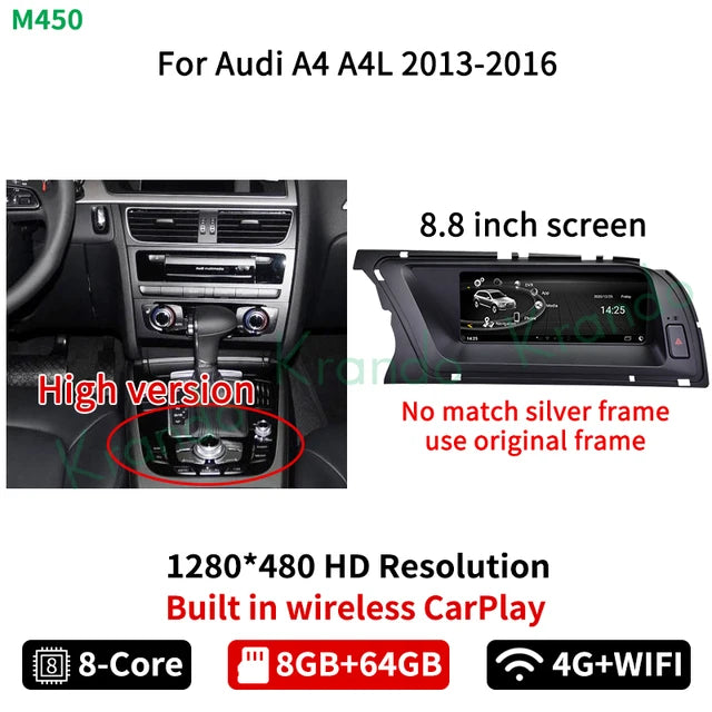 Krando 8.8" Android 13 Autoradio For Audi A4 A4L A5 2009 - 2016 Car radio gps navigation multimedia system carplay android auto