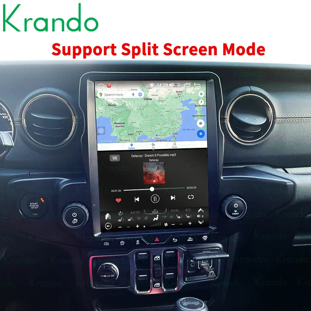 Krando 12.1"  verticialscreen Car Android GPS Navigation For Jeep Wrangler JL 2018-2022 Stereo Carplay Autoradio Multimedia Tesla style Touch Screen head unit