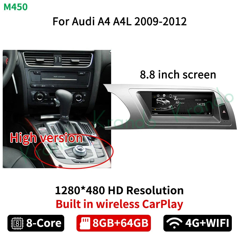 Krando 8.8" Android 13 Autoradio For Audi A4 A4L A5 2009 - 2016 Car radio gps navigation multimedia system carplay android auto