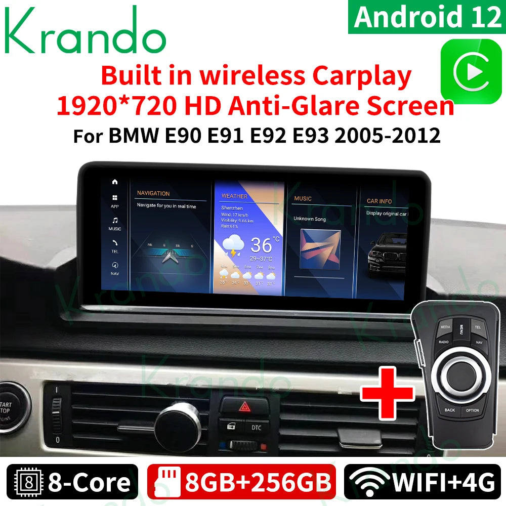 Krando Android  10.25'' Car Radio GPS stereo For BMW 3 Series E90 E91 E92 E93 320d 2005 - 2012 head unit navigation multimedia system wireless carplay android auto