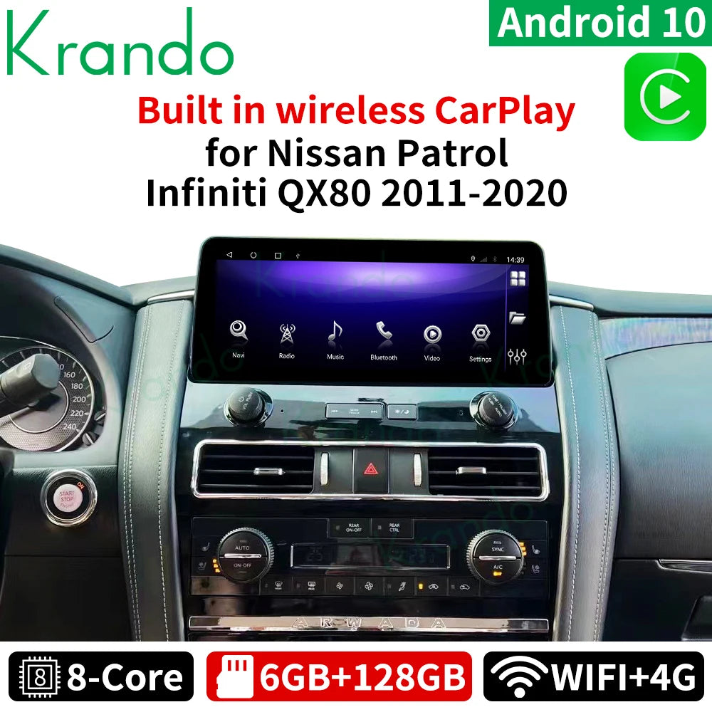 Krando Android 12.3'' Car Radio GPS stereo For Nissan Patrol Armada Y62 Infiniti QX80 QX56 2011-2020 navigation Multimedia Player system carplay android auto headunit