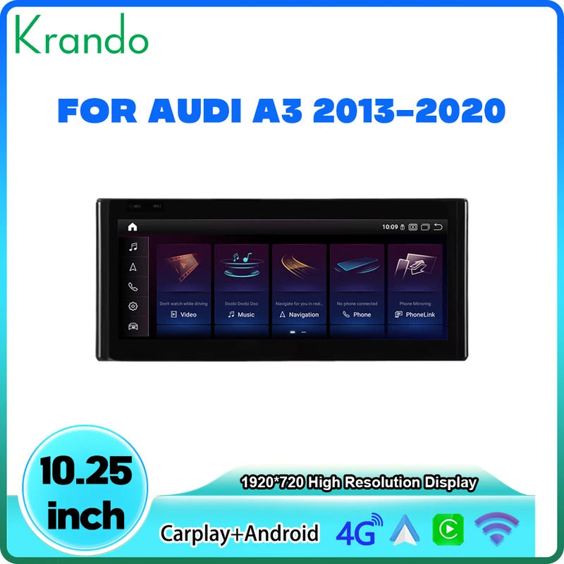 Krando 10.25 Inch Android Auto Radio  Screen For AUDI A3 2013-2020 CarPlay HD Touch Screen Head