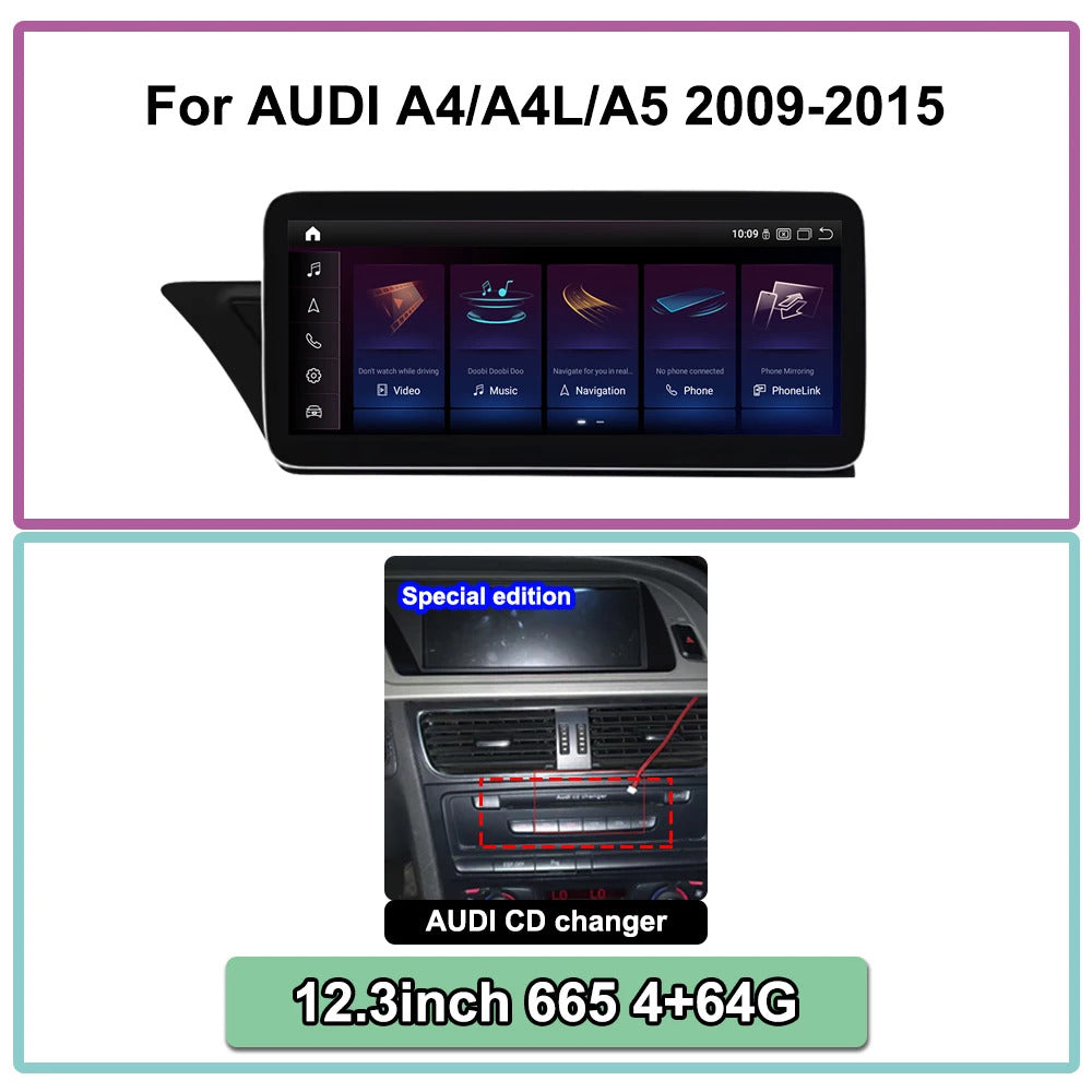 Krando 12.3'' Car Radio For AUDI A4/A4L/A5 2009-2015 Wireless CarPlay Android Auto Multimedia Player display GPS Head Unit