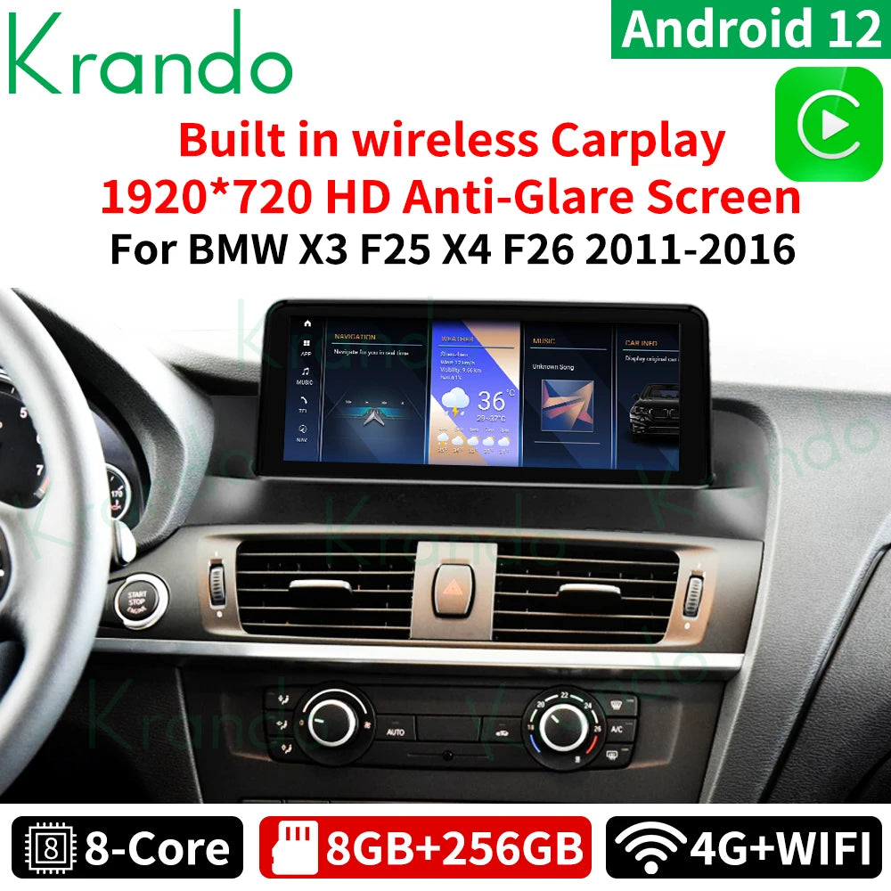 Krando 10.25" Android Car Radio GPS For BMW X3 F25 X4 F26 2011 2012 2013 head unit stereo navigation multimedia carplay android auto 4g sim card