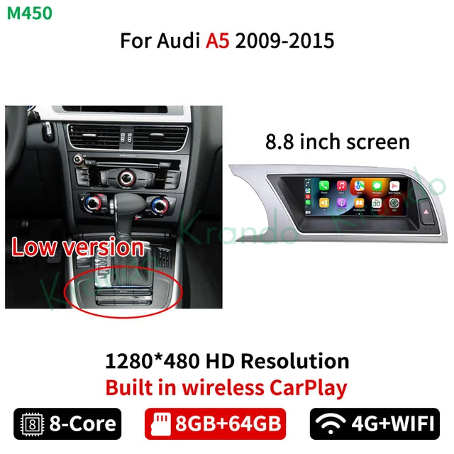 Krando 8.8" Android 13 Autoradio For Audi A4 A4L A5 2009 - 2016 Car radio gps navigation multimedia system carplay android auto