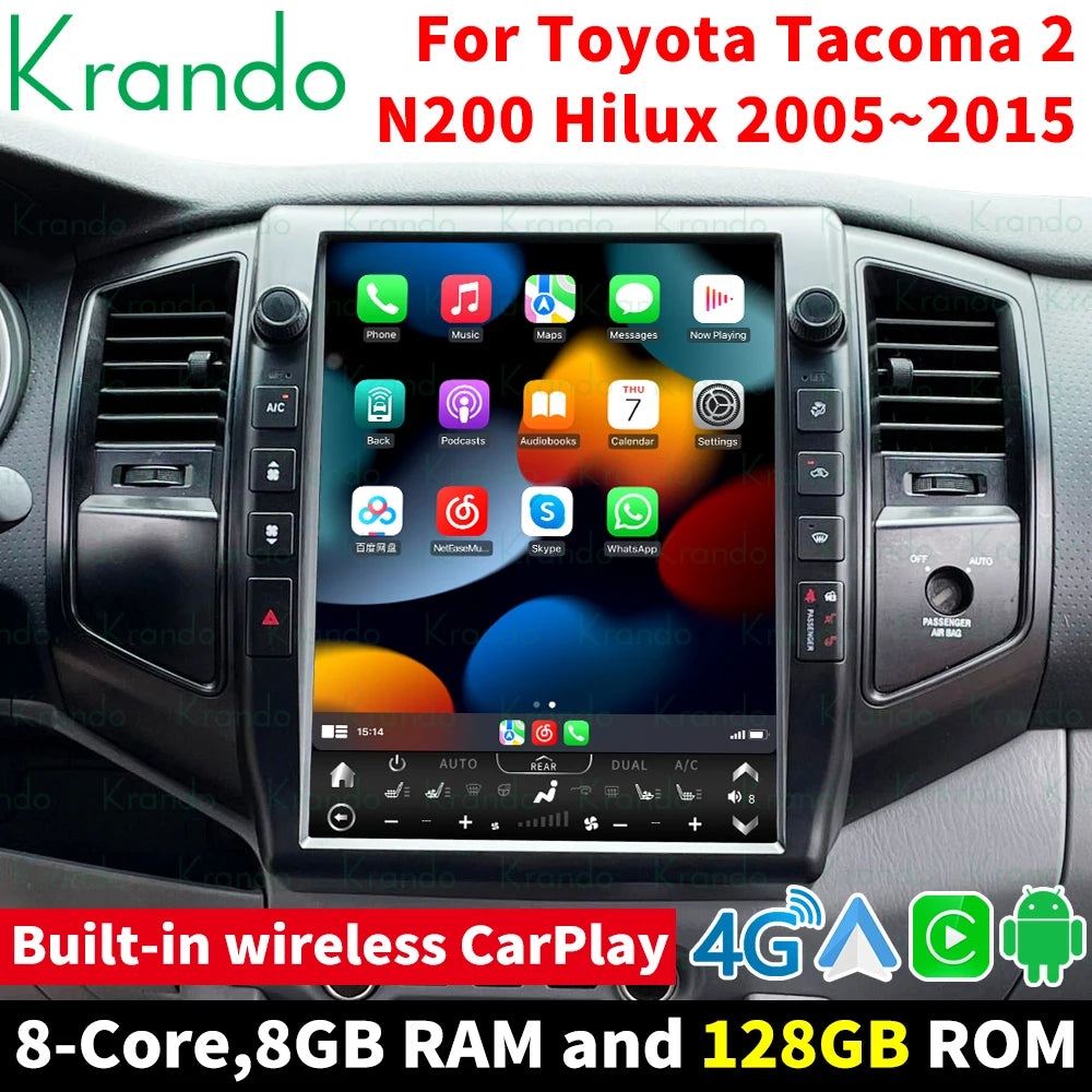 Krando 13" verticial screen Car Radio GPS Android For TOYOTA Tacoma 2 N200 Hilux 2005-2015 Navigaion stereo Multimedia Head Unit Tesla style carplay android auto