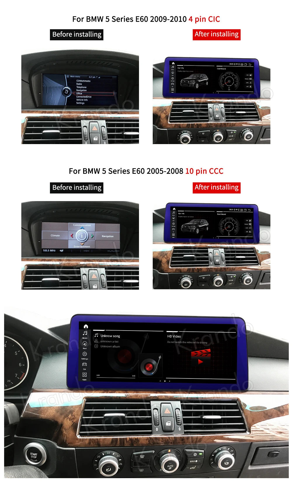 Krando 12.3'' Android Auto GPS Navigation Car Radio For BMW 5 Series E60 2005-2012 DVD Video Player Stereo Auto GPS Navigation