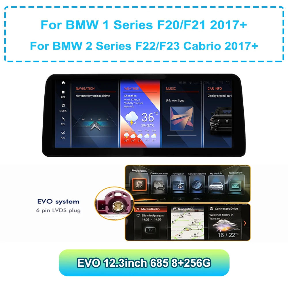 Krando 12.3'' Android Carplay Car Radio Car Multimedia for BMW 1/2 Series F20/F21/F22 F23 GPS Stereo Screen LHD