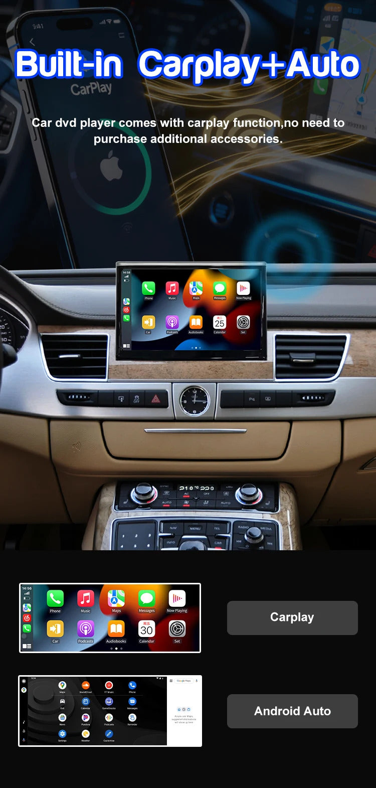 Krando 8 Inch Auto GPS Navigation For AUDI A8 2010-2017 Stereo Multimedia Player GPS Navigation CarPlay Screen Head