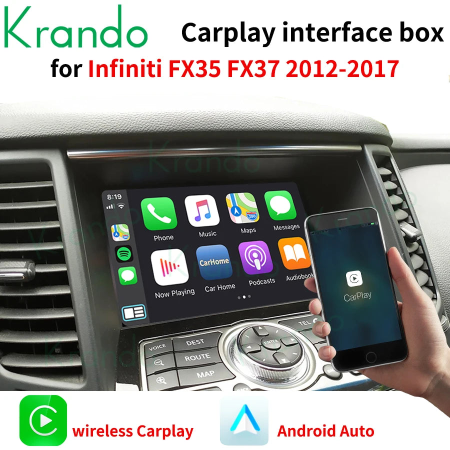 Krando Wireless Android Auto Apple CarPlay Interface module For Infiniti M37 M25 M35 M56 Q70 G25 G37 Q40 QX50 EX25 EX37 QX60 G35 rear camera upgrade box