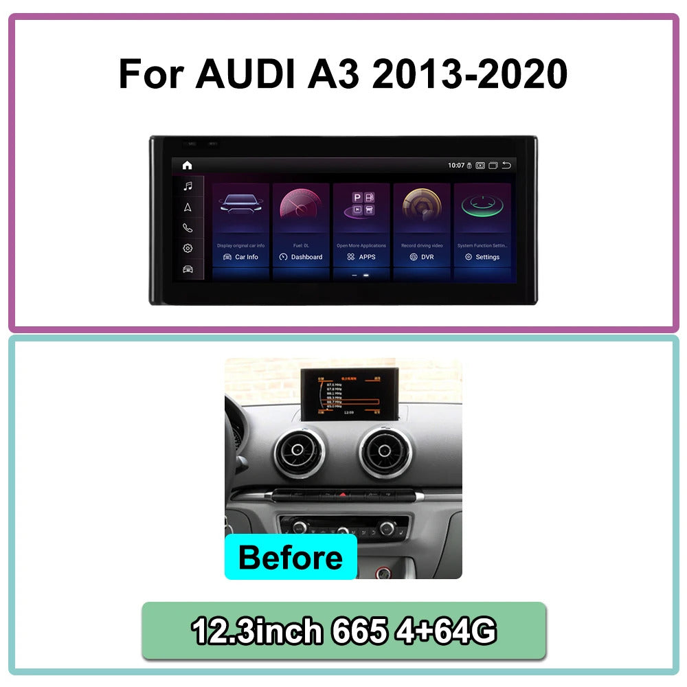 Krando 12.3 Inch Android Auto Radio  Screen For AUDI A3 2013-2020 CarPlay HD Touch Screen Head