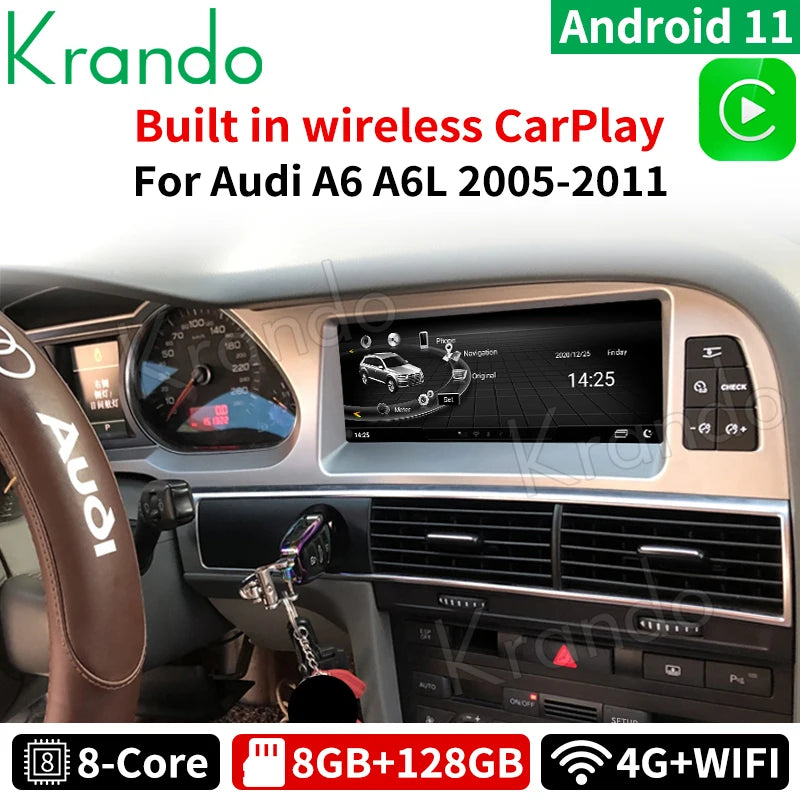 Krando 8.8'' Original OEM Style Android Car Radio For Audi A6 A6L 2005-2011 Navigation GPS stereo head unit multimedia system carplay androidauto